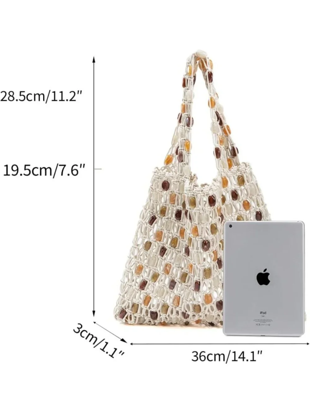 Colorful Boho Crochet Shoulder Bag, Lightweight Beaded Beach Tote & Summer Hobo